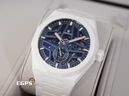 ZENITH 真力時 DEFY 碟飛系列 Skyline Skeleton 天際線 49.9301.3620/79.I001 <font color="#4169e1">高振頻 1/10秒 旋風秒針 藍色鏤空面盤</font> 白陶瓷 <font color="#FF0000">2025年保卡 附快拆式橡膠錶帶扣</font> 自動上鍊 41mm