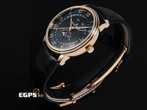 BLANCPAIN 寶鉑 Villeret 6654-3640-55B 18K玫瑰金材質 透明琺瑯漆藍色放射紋飾面盤 全日曆 經典寶珀笑臉月相顯示 2024年保卡 自動上鍊 40mm