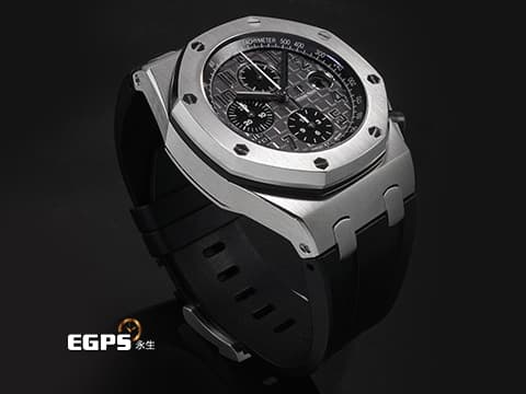 Audemars Piguet AP錶 愛彼錶 Royal Oak Offshore 皇家橡樹離岸型 26470ST.OO.A104CR.01 不鏽鋼材質 啞灰色Méga Tapisserie超大型格紋裝飾面盤 羅馬數字時標 自動上鏈 42mm