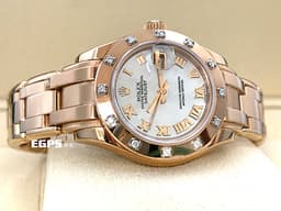 ROLEX 勞力士 Datejust Pearlmaster 80315-72945 18K玫瑰金材質 <font color="#05f0f0">銀色珍珠母貝面盤 原廠鑲嵌鑽石錶圈</font><font color="#FF0000"> 新錶參考訂價:1,080,000元</font> 防偽內圈 自動上鍊 29mm