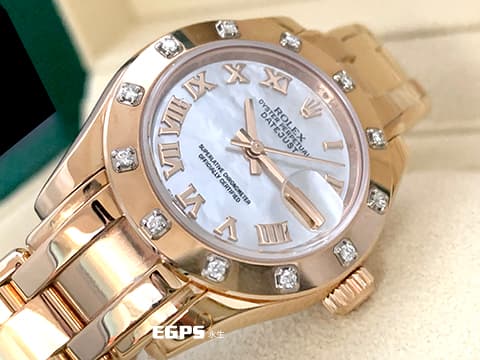 ROLEX 勞力士 Datejust Pearlmaster 80315-72945 18K玫瑰金材質 銀色珍珠母貝面盤 原廠鑲嵌鑽石錶圈 新錶參考訂價:1,080,000元 防偽內圈 自動上鍊 29mm