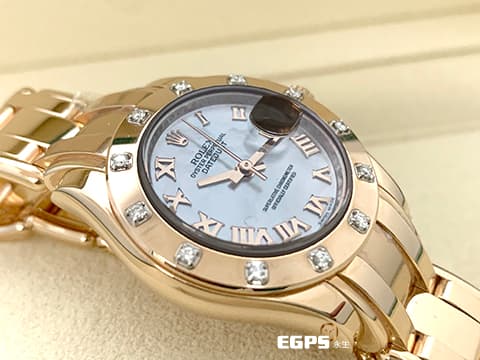ROLEX 勞力士 Datejust Pearlmaster 80315-72945 18K玫瑰金材質 銀色珍珠母貝面盤 原廠鑲嵌鑽石錶圈 新錶參考訂價:1,080,000元 防偽內圈 自動上鍊 29mm