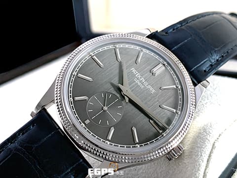 Patek philippe 百達翡麗 PP錶 Calatrava系列 6119G-001 炭灰色垂直緞紋面 巴黎釘紋雕飾錶圈 小秒針 18K白金材質 6119 2025年保單  手上鍊 39mm