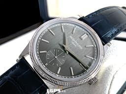 Patek philippe 百達翡麗 PP錶 Calatrava系列 6119G-001 <font color="#05f0f0">炭灰色垂直緞紋面 巴黎釘紋雕飾錶圈 小秒針</font> 18K白金材質 6119 <font color="#FF0000">2025年保單 </font> 手上鍊 39mm