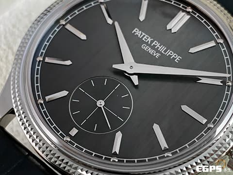 Patek philippe 百達翡麗 PP錶 Calatrava系列 6119G-001 炭灰色垂直緞紋面 巴黎釘紋雕飾錶圈 小秒針 18K白金材質 6119 2025年保單  手上鍊 39mm