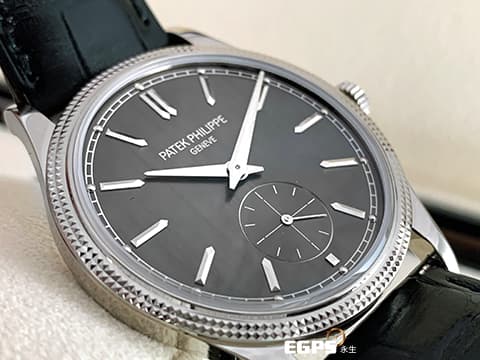 Patek philippe 百達翡麗 PP錶 Calatrava系列 6119G-001 炭灰色垂直緞紋面 巴黎釘紋雕飾錶圈 小秒針 18K白金材質 6119 2025年保單  手上鍊 39mm