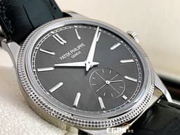 Patek philippe 百達翡麗 PP錶 Calatrava系列 6119G-001 <font color="#05f0f0">炭灰色垂直緞紋面 巴黎釘紋雕飾錶圈 小秒針</font> 18K白金材質 6119 <font color="#FF0000">2025年保單 </font> 手上鍊 39mm