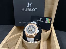 Hublot 宇舶 BIG BANG系列 UNICO 王金白色 441.OE.2011.RW 18K王金材質 <font color="#ff0000">2024年保單</font> <font color="#ffff00"> 白陶瓷 消光白色鏤空面盤 飛返計時碼錶</font> 自動上鍊 42mm