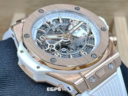 Hublot 宇舶 BIG BANG系列 UNICO 王金白色 441.OE.2011.RW 18K王金材質 <font color="#ff0000">2024年保單</font> <font color="#ffff00"> 白陶瓷 消光白色鏤空面盤 飛返計時碼錶</font> 自動上鍊 42mm