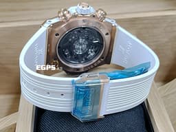 Hublot 宇舶 BIG BANG系列 UNICO 王金白色 441.OE.2011.RW 18K王金材質 <font color="#ff0000">2024年保單</font> <font color="#ffff00"> 白陶瓷 消光白色鏤空面盤 飛返計時碼錶</font> 自動上鍊 42mm