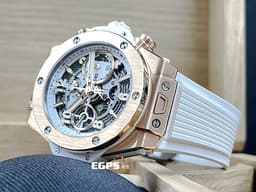 Hublot 宇舶 BIG BANG系列 UNICO 王金白色 441.OE.2011.RW 18K王金材質 <font color="#ff0000">2024年保單</font> <font color="#ffff00"> 白陶瓷 消光白色鏤空面盤 飛返計時碼錶</font> 自動上鍊 42mm