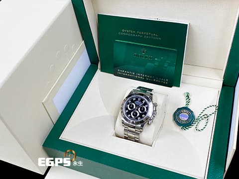 ROLEX 勞力士 Daytona 迪通拿 116509G 18K白金材質 黑色面盤搭配原廠鑲嵌鑽石時標 2020年新式綠卡 錶友珍藏未使用品 自動上鍊 40mm