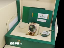 ROLEX 勞力士 DayDate 40 蠔式 星期日曆型 228345RBR <font color="#779b59">原廠鑽石外圈 DD60周年紀念款 橄欖綠色面盤</font> DD40 永恆玫瑰金 <font color="#FF0000">2018年保單 元首型(President)錶帶 總統帶</font> 228345 RBR 自動上鏈 40mm