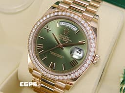 ROLEX 勞力士 DayDate 40 蠔式 星期日曆型 228345RBR <font color="#779b59">原廠鑽石外圈 DD60周年紀念款 橄欖綠色面盤</font> DD40 永恆玫瑰金 <font color="#FF0000">2018年保單 元首型(President)錶帶 總統帶</font> 228345 RBR 自動上鏈 40mm