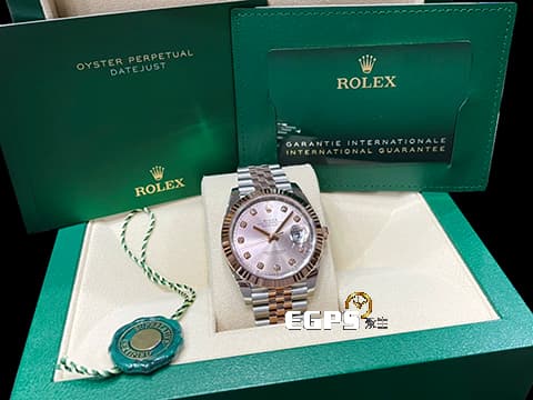 ROLEX 勞力士 Datejust 126331 蠔式日誌型 18K玫瑰金材質 半金款 原廠鑲嵌鑽石時標 日亮金色面盤 紀念型五珠錶帶 2025年保卡 自動上鍊 41mm